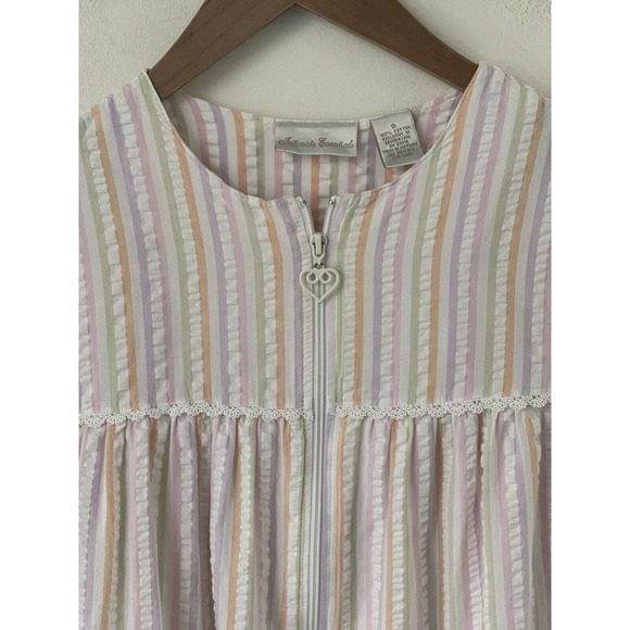 Intimate Essentials Womens Vintage Seersucker Robe Zip Up Front Housecoat Small - Picture 3 of 15